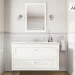 Landelijk klassiek badmeubel 120 cm in All White met keramische wastafel en twee softclose lades