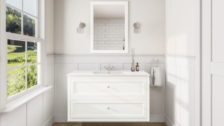 Landelijk klassiek badmeubel 120 cm in All White met keramische wastafel en twee softclose lades