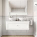 Landelijk klassiek badmeubel 120 cm in All White met keramische wastafel, dubbele wastafel