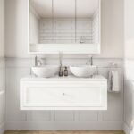 Landelijk klassiek badmeubel 120 cm in All White met keramische wastafel, dubbele wastafel