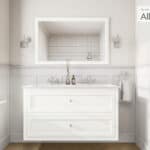Klassiek wastafelmeubel 120 cm gespoten in All White met keramische wastafel en twee softclose lades, dubbele wastafel