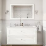 Klassiek wastafelmeubel 120 cm gespoten in All White met keramische wastafel en twee softclose lades, dubbele wastafel