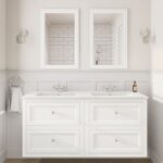 Klassiek wastafelmeubel 140 cm gespoten in All White met keramische wastafel en vier softclose lades