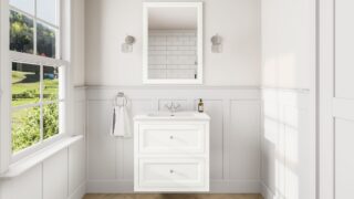 All White klassiek badkamermeubel 70 cm met keramische wastafel en twee softclose lades