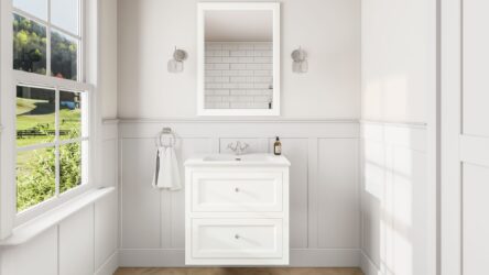 All White klassiek badkamermeubel 70 cm met keramische wastafel en twee softclose lades