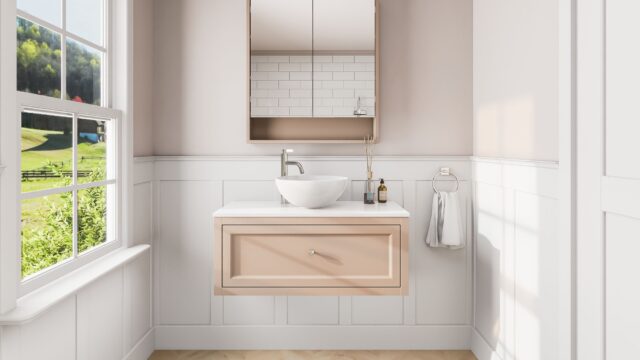 Setting Plaster klassiek badkamermeubel 100 cm met keramisch wastafelblad en opbouw waskom
