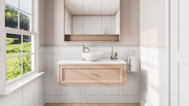 Engels klassiek badkamermeubel 120 cm in Setting Plaster met keramisch wastafelblad en opbouw waskom
