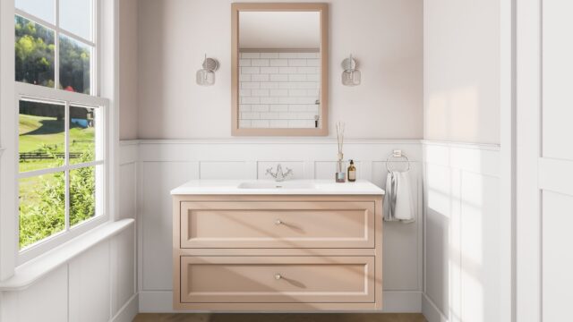 Setting Plaster klassiek badkamermeubel 120 cm met keramische wastafel en twee softclose lades