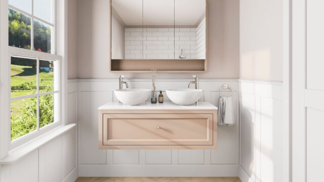 Setting Plaster klassiek badkamermeubel 120 cm met keramische wastafel, dubbele wastafel