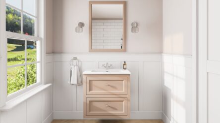 Engels klassiek badkamermeubel 70 cm in Setting Plaster met keramische wastafel en twee softclose lades