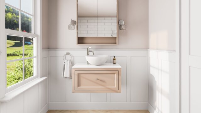 Engels klassiek badkamermeubel 80 cm in Setting Plaster met keramisch wastafelblad en opbouw waskom