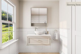 Landelijk klassiek badmeubel 100 cm in Skimming Stone met keramisch wastafelblad en opbouw waskom