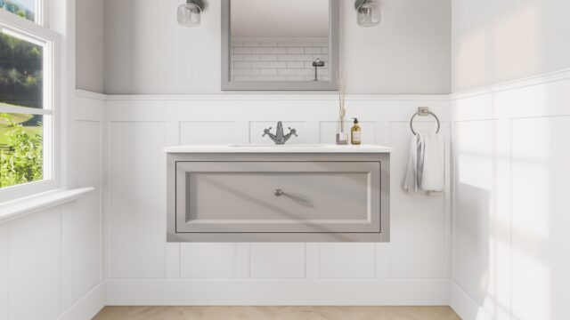 Manor House Grey klassiek badkamermeubel 100 cm met keramische wastafel in landelijke stijl