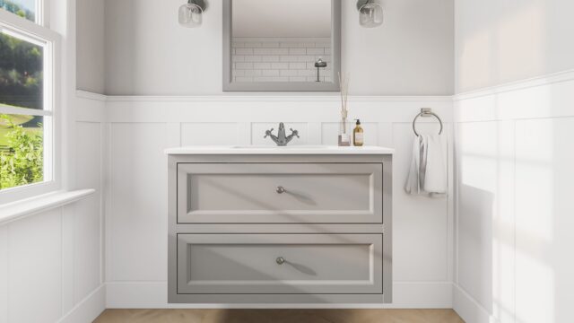 Manor House Grey klassiek badkamermeubel 100 cm met keramische wastafel en twee softclose lades