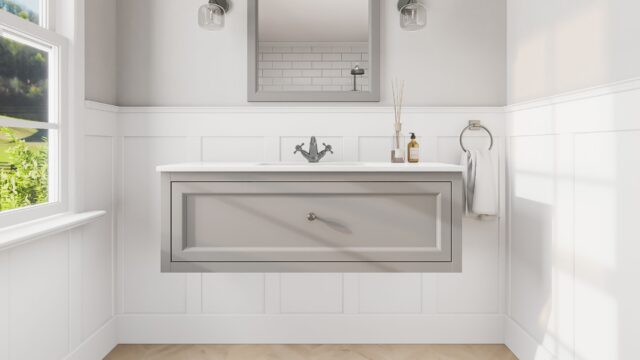 Klassiek wastafelmeubel 120 cm gespoten in Manor House Grey met keramische wastafel