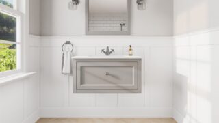 Klassiek wastafelmeubel 80 cm gespoten in Manor House Grey met keramische wastafel