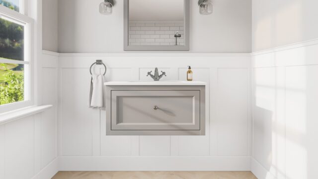 Klassiek wastafelmeubel 80 cm gespoten in Manor House Grey met keramische wastafel