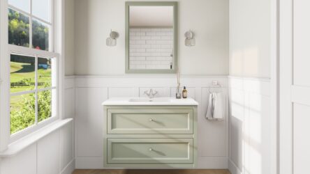 Landelijk klassiek badmeubel 100 cm in Mizzle met keramische wastafel en twee softclose lades