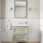Engels klassiek badkamermeubel 70 cm in Mizzle met keramische wastafel en twee softclose lades