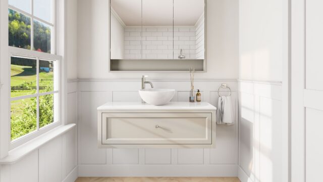 ammonite badkamermeubel in klassieke stijl met een keramisch wastafelblad en een keramische waskom 120 cm.