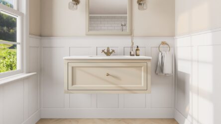 Landelijk klassiek badmeubel 100 cm in Off-White met keramische wastafel