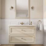 Klassiek wastafelmeubel 100 cm gespoten in Off-White met keramische wastafel en twee softclose lades