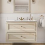 Klassiek wastafelmeubel 100 cm gespoten in Off-White met keramische wastafel en twee softclose lades