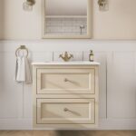 Off-White klassiek badkamermeubel 70 cm met keramische wastafel en twee softclose lades