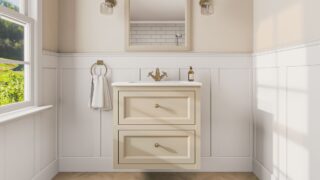 Off-White klassiek badkamermeubel 70 cm met keramische wastafel en twee softclose lades