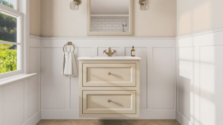 Off-White klassiek badkamermeubel 70 cm met keramische wastafel en twee softclose lades