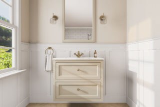 Landelijk klassiek badmeubel 80 cm in Off-White met keramische wastafel en twee softclose lades