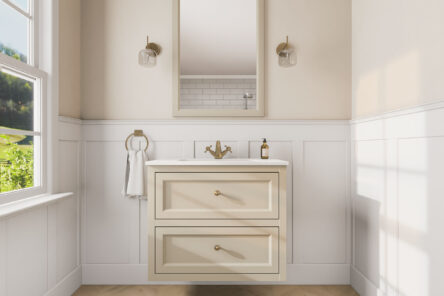 Landelijk klassiek badmeubel 80 cm in Off-White met keramische wastafel en twee softclose lades