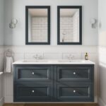 Klassiek wastafelmeubel 140 cm gespoten in Hague Blue met keramische wastafel en vier softclose lades