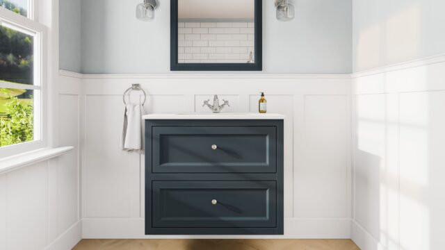 Hague Blue badkamermeubel in klassieke stijl met een keramische wastafel en twee ruime lades 80 cm.