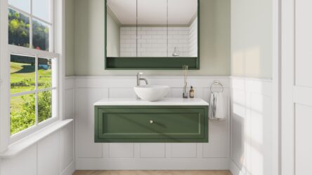 Landelijk klassiek badmeubel 120 cm in Beverly met keramisch wastafelblad en opbouw waskom