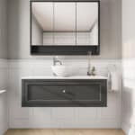 Landelijk klassiek badmeubel 120 cm in Off-Black met keramisch wastafelblad en opbouw waskom