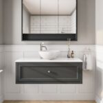 Landelijk klassiek badmeubel 120 cm in Off-Black met keramisch wastafelblad en opbouw waskom