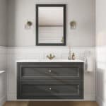 Klassiek wastafelmeubel 120 cm gespoten in Off-Black met keramische wastafel en twee softclose lades