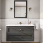 Klassiek wastafelmeubel 120 cm gespoten in Off-Black met keramische wastafel en twee softclose lades