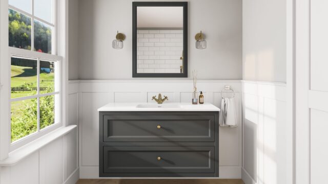 Klassiek wastafelmeubel 120 cm gespoten in Off-Black met keramische wastafel en twee softclose lades