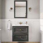 Landelijk klassiek badmeubel 70 cm in Off-Black met keramische wastafel en twee softclose lades