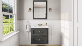 Landelijk klassiek badmeubel 70 cm in Off-Black met keramische wastafel en twee softclose lades