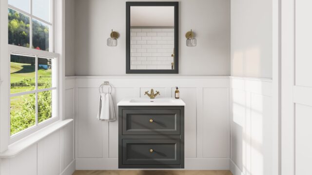 Landelijk klassiek badmeubel 70 cm in Off-Black met keramische wastafel en twee softclose lades