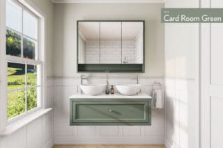 Klassiek wastafelmeubel 120 cm gespoten in Card Room Green met keramische wastafel, dubbele wastafel