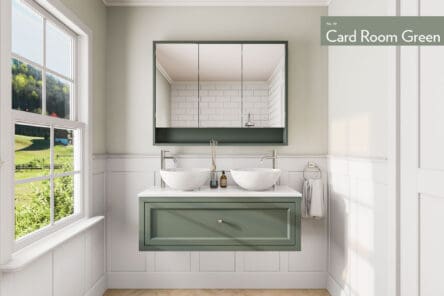 Klassiek wastafelmeubel 120 cm gespoten in Card Room Green met keramische wastafel, dubbele wastafel