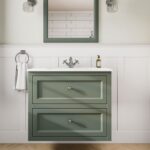 Klassiek wastafelmeubel 80 cm gespoten in Card Room Green met keramische wastafel en twee softclose lades