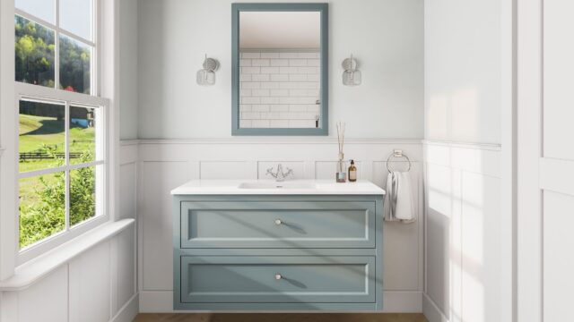Engels klassiek badkamermeubel 120 cm in Oval Room Blue met keramische wastafel en twee softclose lades