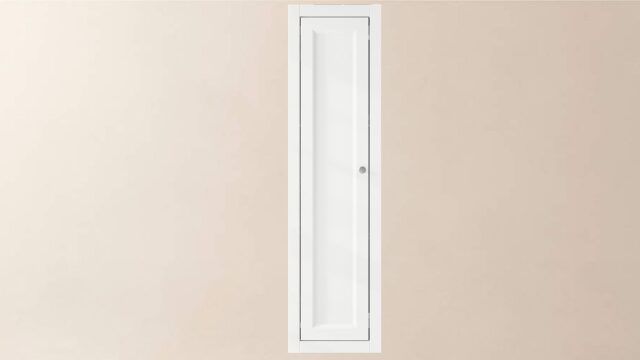 Compacte Badkamerkast met twee schappen voorzien van een landelijk front in All White 120 cm.