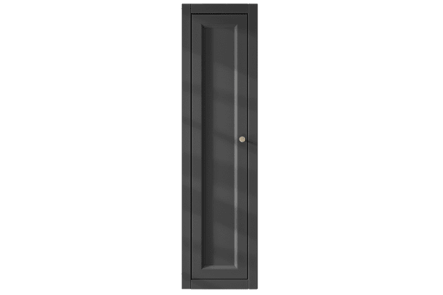 Compacte Badkamerkast met twee schappen voorzien van een landelijk front in Off-Black 120 cm.