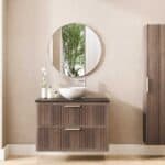 Massief eiken badmeubel 100 cm met ribbelfront, dubbele lade en donker granieten blad met waskom